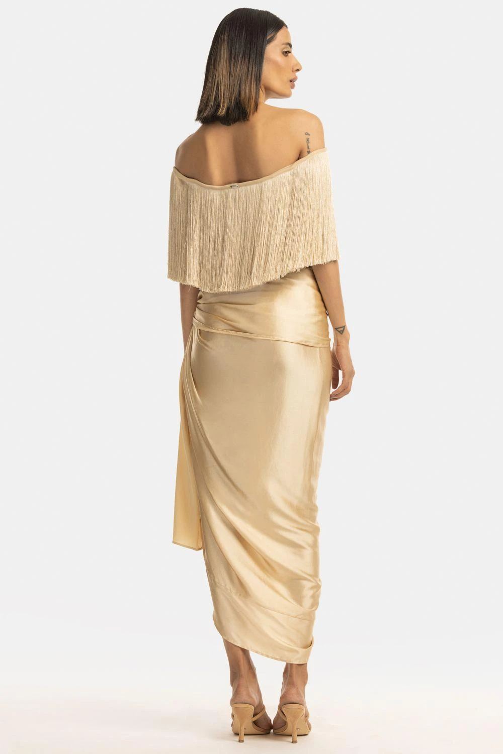 431-88 By Shweta Kapur Champagne Off Shoulder Fringe Top 6 431-88 By Shweta Kapur Champagne Off Shoulder Fringe Top - Image 6