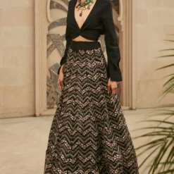 Ridhima Bhasin Black Chevron Embroidered Lehenga Set