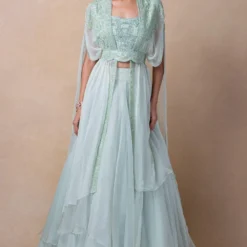 Ahilian Green Floral Embellished Cape Set