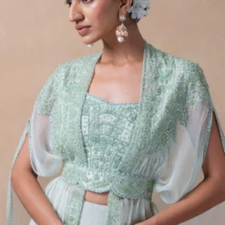 Ahilian Green Floral Embellished Cape Set 8 Ahilian Green Floral Embellished Cape Set -Cheap Drapvera Store 16623ah3 4