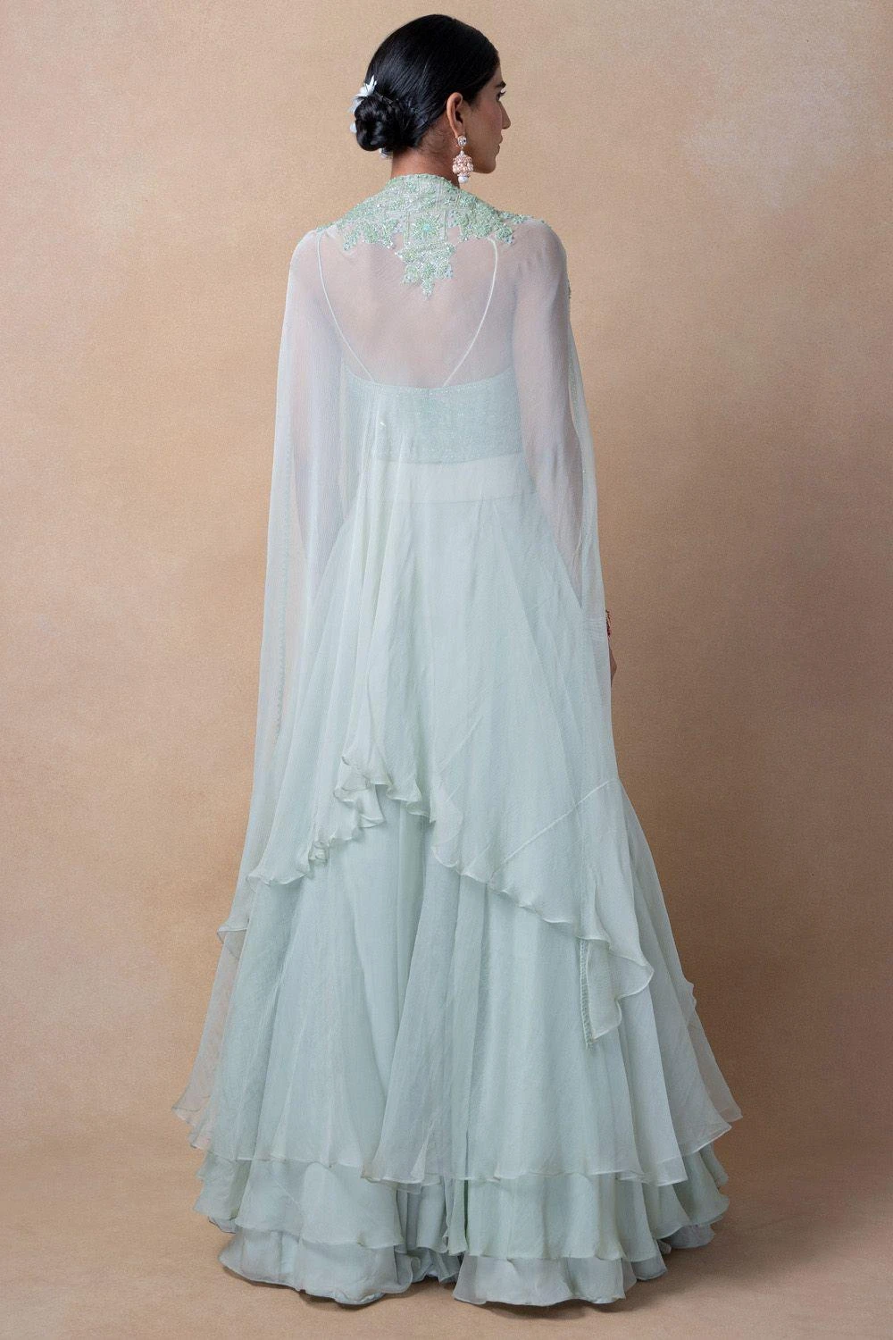 Ahilian Green Floral Embellished Cape Set 5 Ahilian Green Floral Embellished Cape Set - Image 5