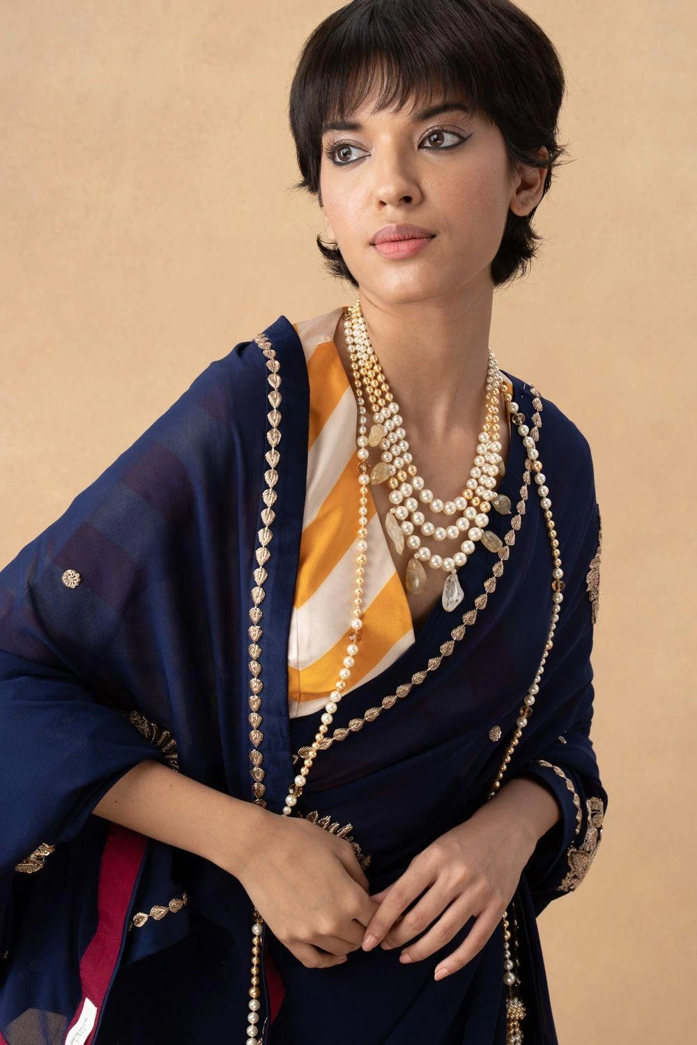 Kshitij Jalori Mustard Striped Blouse 2 Kshitij Jalori Mustard Striped Blouse - Image 2