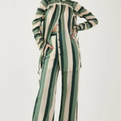 KoAi Beige & Green Smocked Sleeve Shirt