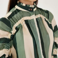 KoAi Beige & Green Smocked Sleeve Shirt -Cheap Drapvera Store 17723koia2 4 1