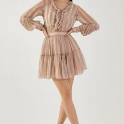 KoAi Rose Pink And Cream Stripe Frill Shirt