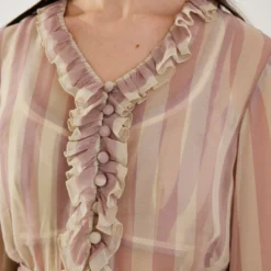 KoAi Rose Pink And Cream Stripe Frill Shirt -Cheap Drapvera Store 17723koia33 4