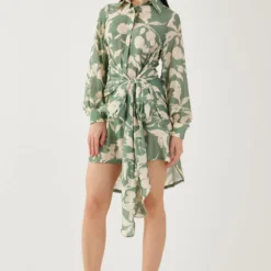 KoAi Blue And Beige Floral Wrap Shirt