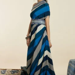 SVA Blue-Hued Stripe Print One-Shoulder Cowl Dress 9 SVA Blue-Hued Stripe Print One-Shoulder Cowl Dress -Cheap Drapvera Store 181123sva90 3