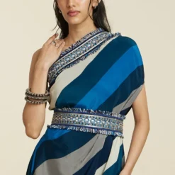 SVA Blue-Hued Stripe Print One-Shoulder Cowl Dress 10 SVA Blue-Hued Stripe Print One-Shoulder Cowl Dress -Cheap Drapvera Store 181123sva90 4