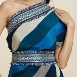 SVA Blue-Hued Stripe Print One-Shoulder Cowl Dress 12 SVA Blue-Hued Stripe Print One-Shoulder Cowl Dress -Cheap Drapvera Store 181123sva90 6