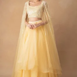 Ahilian Yellow Floral Organza Lehenga Set