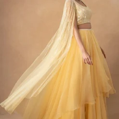 Ahilian Yellow Floral Organza Lehenga Set -Cheap Drapvera Store 18124an3 3