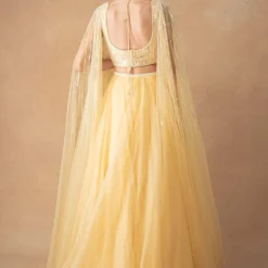 Ahilian Yellow Floral Organza Lehenga Set -Cheap Drapvera Store 18124an3 5