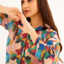 NORN Peach Abstract Printed Asymmetric Shirt -Cheap Drapvera Store 1823nn25 3