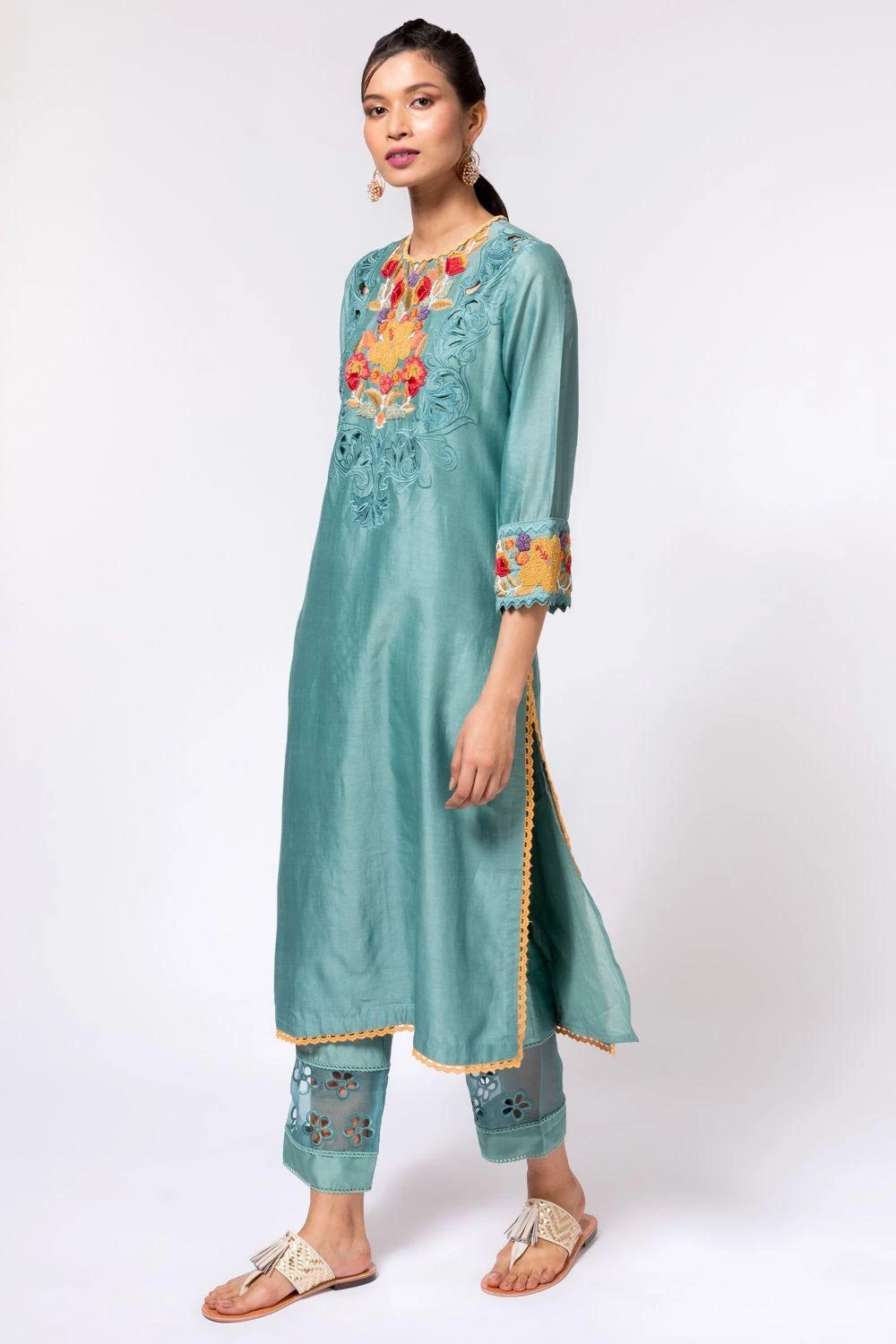 Chandrima Aqua Beadwork Kurta 3 Chandrima Aqua Beadwork Kurta - Image 3