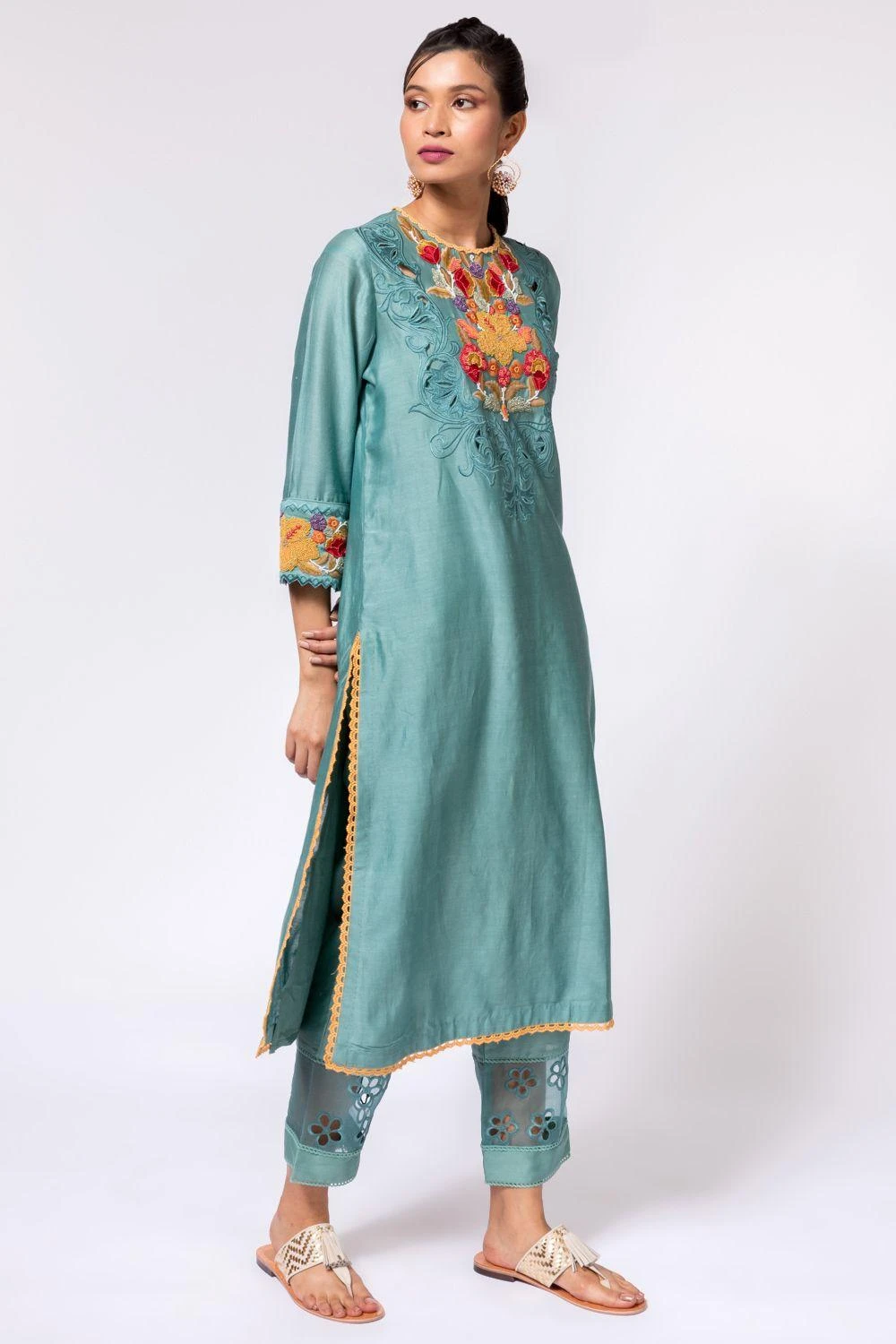 Chandrima Aqua Beadwork Kurta 4 Chandrima Aqua Beadwork Kurta - Image 4