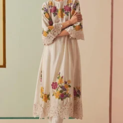 Chandrima Ivory Narrow Cutwork Pants