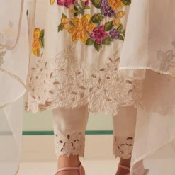 Chandrima Ivory Narrow Cutwork Pants -Cheap Drapvera Store 18823ca43 3