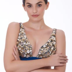 Dilnaz Prussian Blue Sequin & Pearl Adorned Bralette