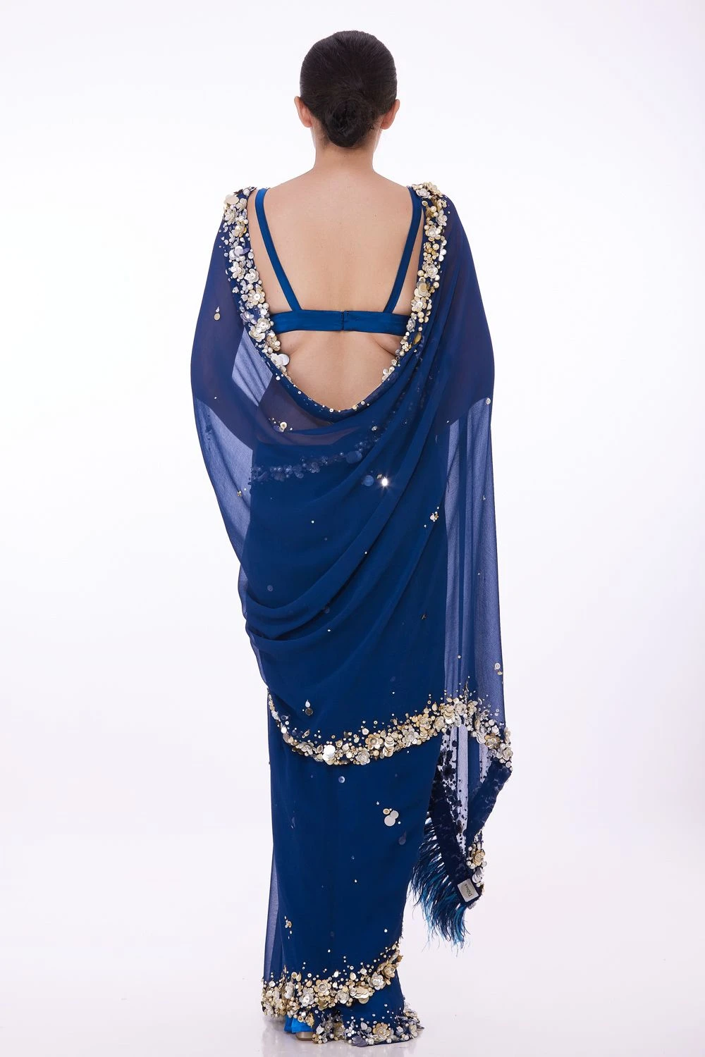 Dilnaz Prussian Blue Sequin & Pearl Adorned Bralette 2 Dilnaz Prussian Blue Sequin & Pearl Adorned Bralette - Image 2