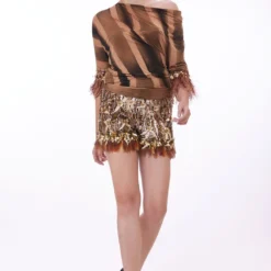 Dilnaz Earthy Brown Tie & Dye Draped Top