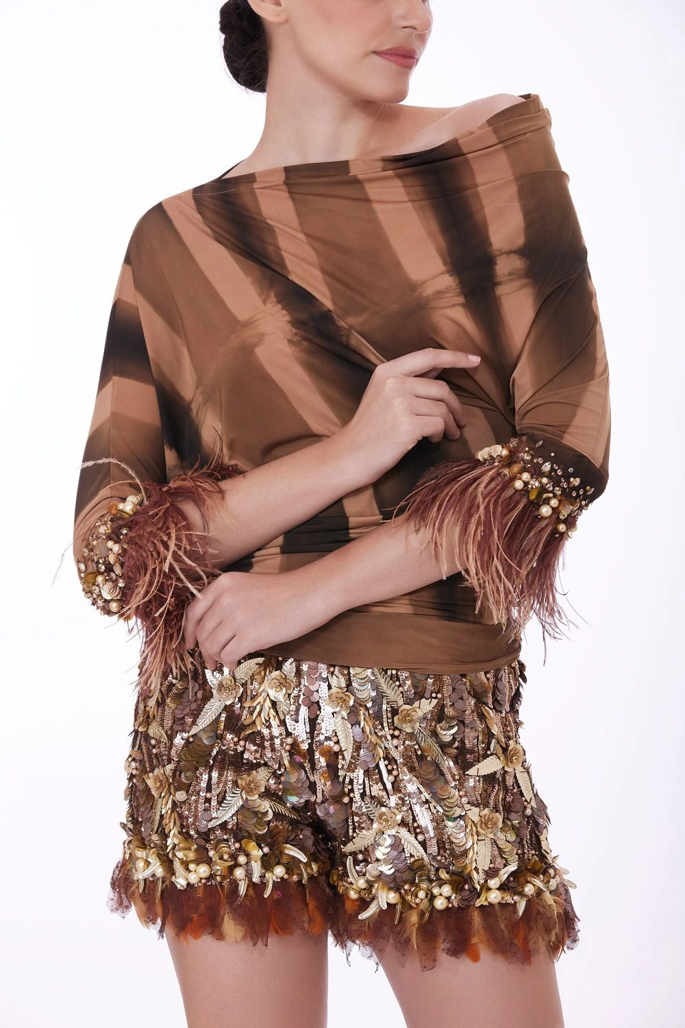 Dilnaz Earthy Brown Tie & Dye Draped Top 2 Dilnaz Earthy Brown Tie & Dye Draped Top - Image 2