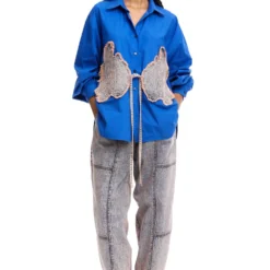 Kanika Goyal Label Warped Vine Denim AppliquÃ’ Shirt