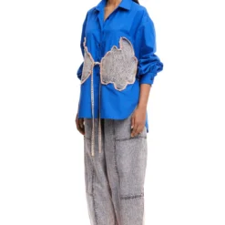 Kanika Goyal Label Warped Vine Denim AppliquÒ Shirt -Cheap Drapvera Store 1923kgl7 3