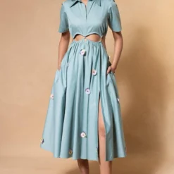 GRAINE Smog Blue Cut-out Rope Dress