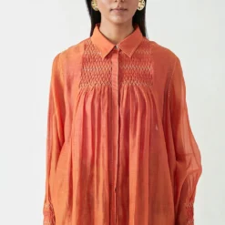 Payal Pratap Saffron Printed Shirt With Smocking Details -Cheap Drapvera Store 1vr 17b 4