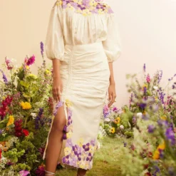 Chandrima Ivory Floral Gathered Skirt