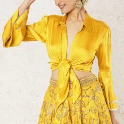 Gopi Vaid Mustard Embroidered Lehenga & A Tie Up Shirt -Cheap Drapvera Store 2011gov20 3