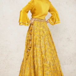Gopi Vaid Mustard Embroidered Lehenga & A Tie Up Shirt -Cheap Drapvera Store 2011gov20 4