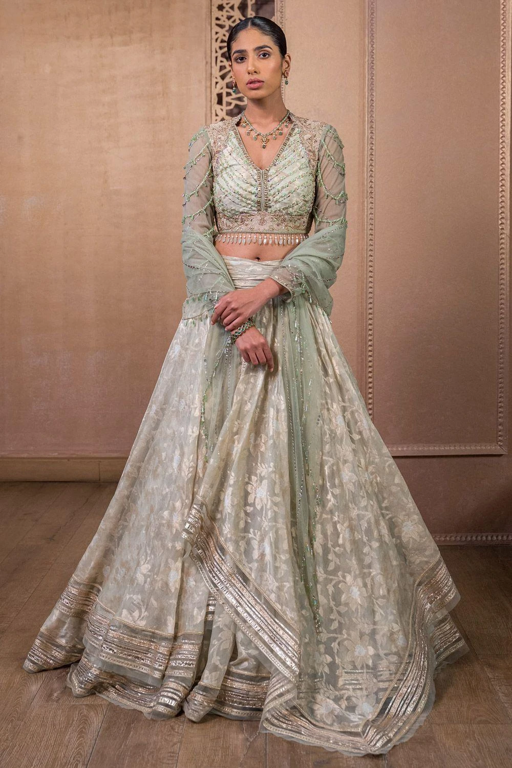 Tarun Tahiliani Sage Green Hand Embellished Lehenga Set 1 Tarun Tahiliani Sage Green Hand Embellished Lehenga Set
