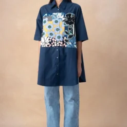 Dhruv Kapoor Blue Handcrafted Paneled Long Shirt