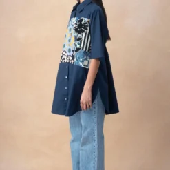 Dhruv Kapoor Blue Handcrafted Paneled Long Shirt -Cheap Drapvera Store 20723dk3 3