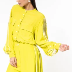 Bodice Yellow Pleated Shirt -Cheap Drapvera Store 2111bo1 3