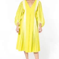 Bodice Lime Green Pleated & Panelled Dress