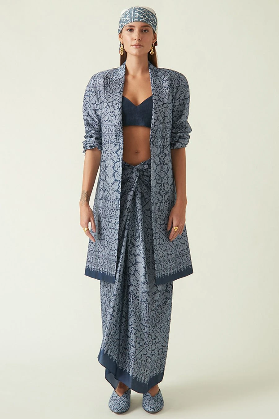 Payal Pratap Navy Yapen Knotted Skirt 1 Payal Pratap Navy Yapen Knotted Skirt