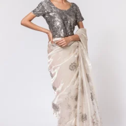 Peachoo Metallic Embroiderd Tissue Blouse