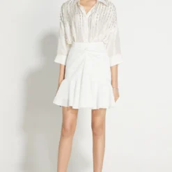 431-88 By Shweta Kapur White Seersucker Coco Skirt