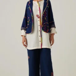 Sunira Designs Blue Gulzaar Khadi Frayed Pants