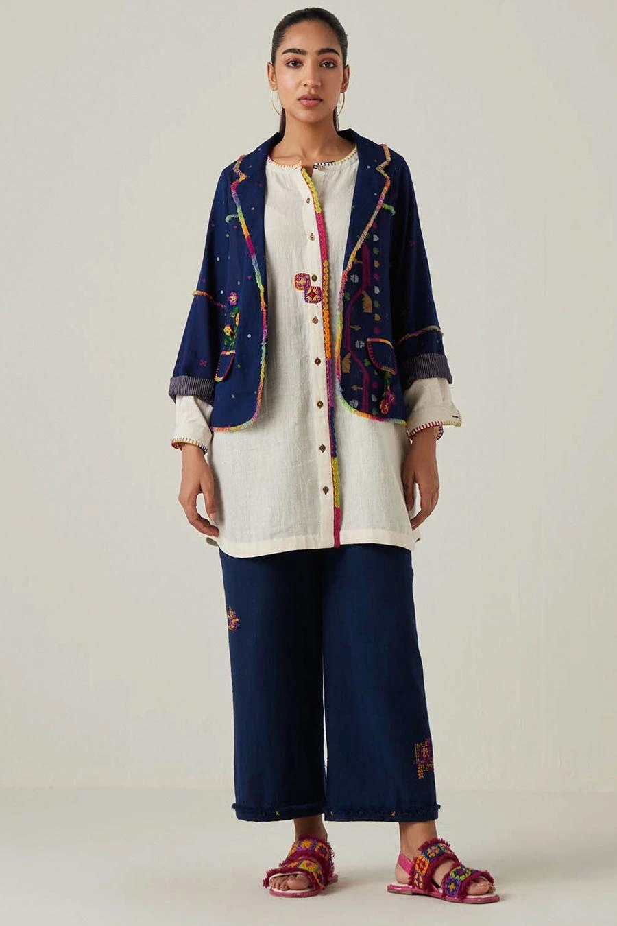 Sunira Designs Blue Gulzaar Khadi Frayed Pants 1 Sunira Designs Blue Gulzaar Khadi Frayed Pants