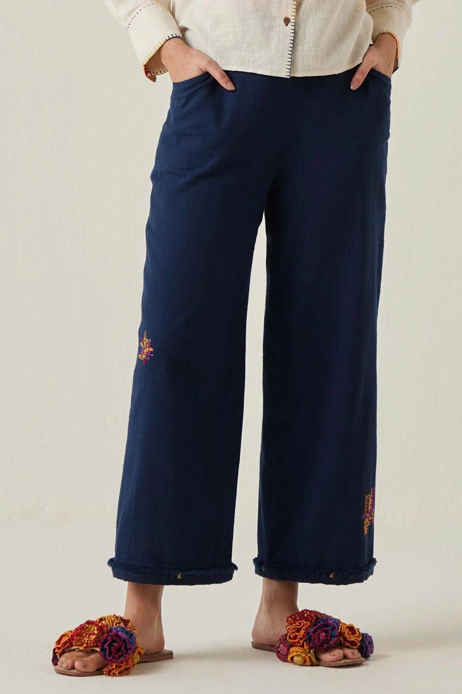 Sunira Designs Blue Gulzaar Khadi Frayed Pants 3 Sunira Designs Blue Gulzaar Khadi Frayed Pants - Image 3