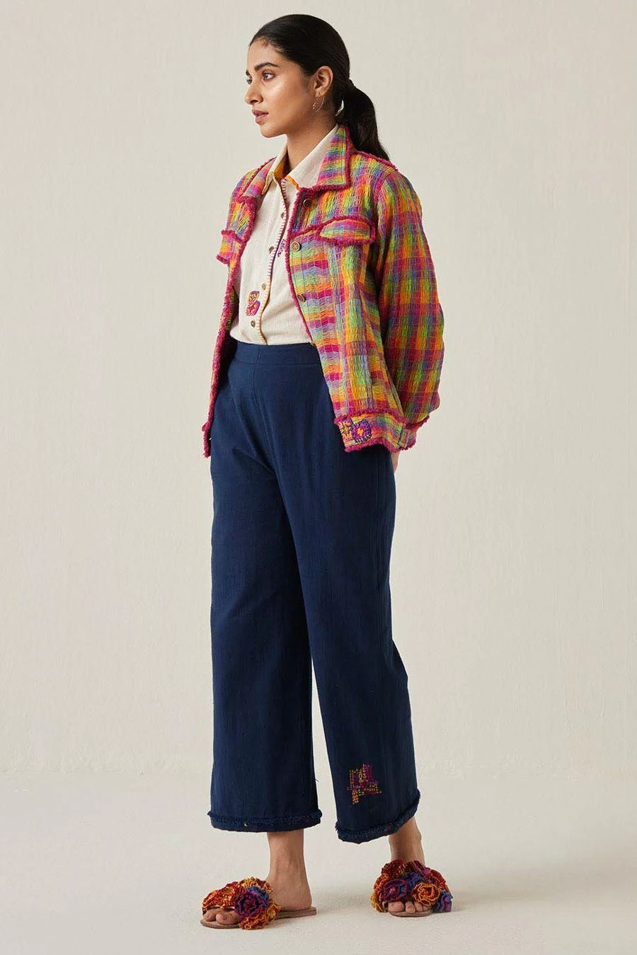 Sunira Designs Blue Gulzaar Khadi Frayed Pants 4 Sunira Designs Blue Gulzaar Khadi Frayed Pants - Image 4