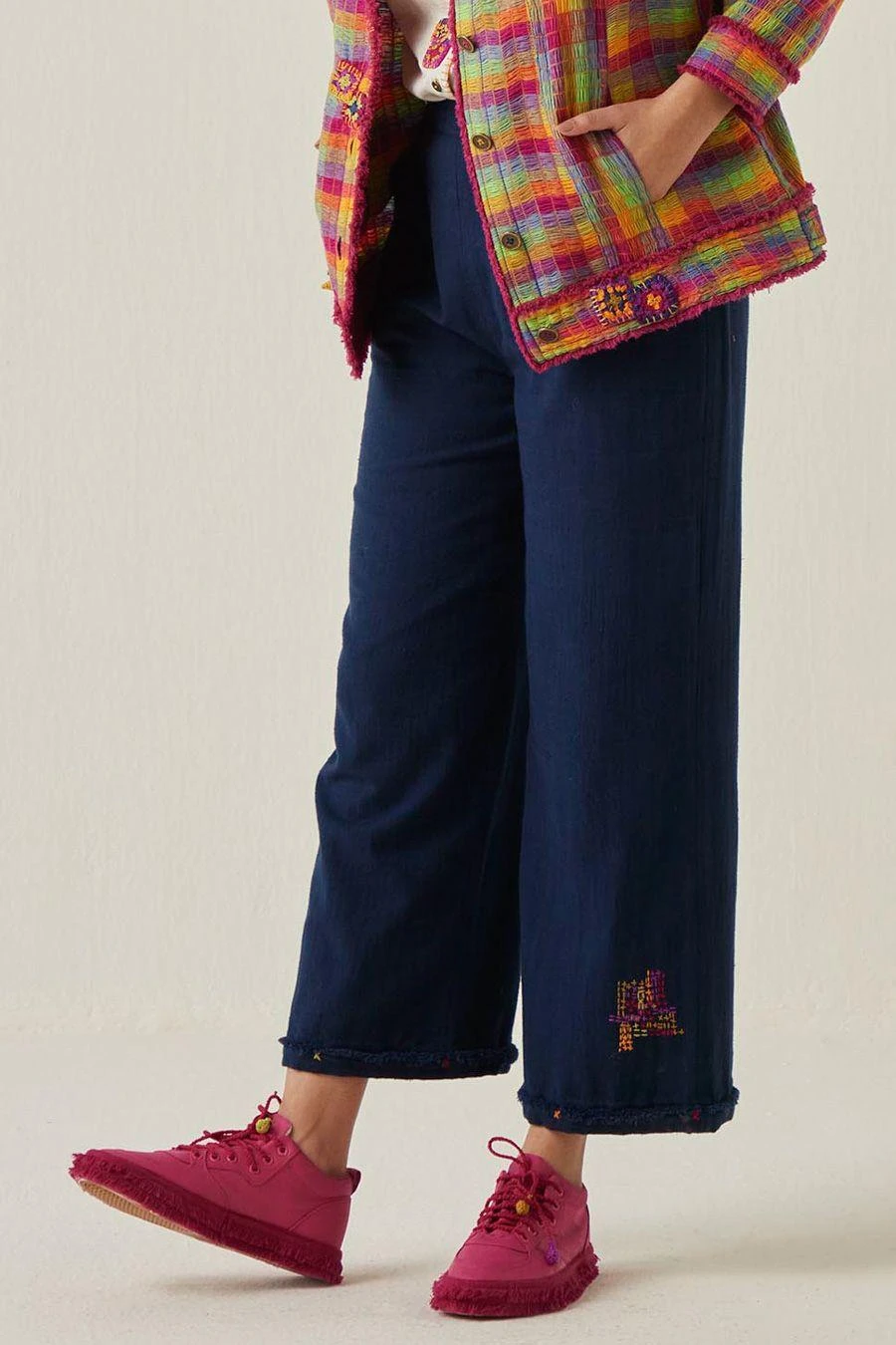 Sunira Designs Blue Gulzaar Khadi Frayed Pants 5 Sunira Designs Blue Gulzaar Khadi Frayed Pants - Image 5