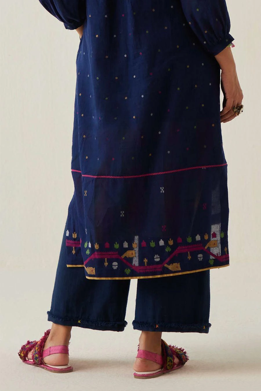 Sunira Designs Blue Gulzaar Khadi Frayed Pants 6 Sunira Designs Blue Gulzaar Khadi Frayed Pants - Image 6