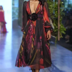 Gauri & Nainika Midnight Botanical Printed Midi Dress -Cheap Drapvera Store 2311gn19 2