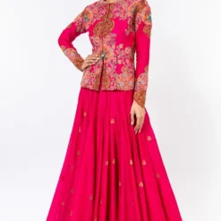 Debyani Magenta Embroidered British Jacket & Lehenga