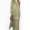 Heirloom By Rara Avis Sage Green Hamsa Embroidered Column Dress
